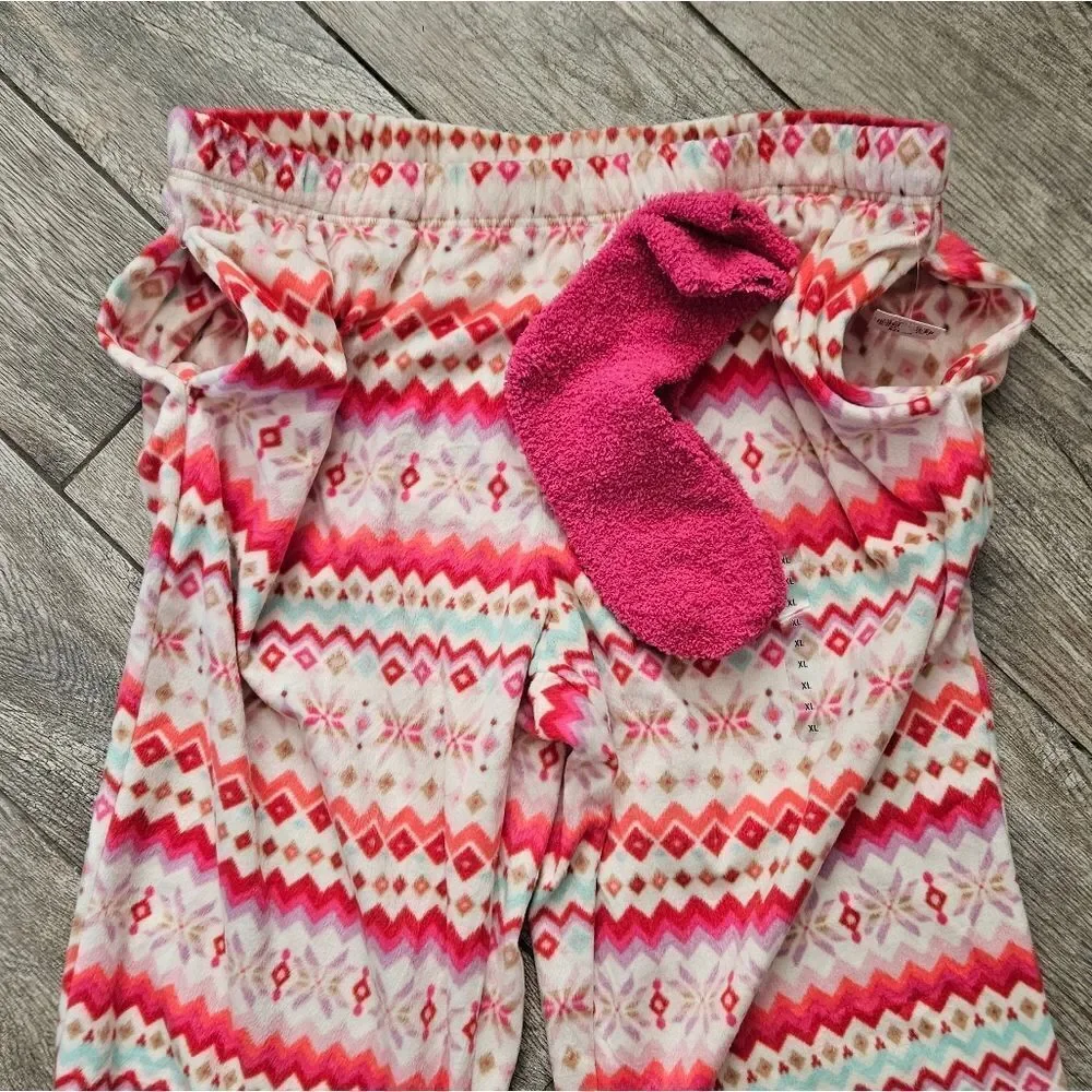 Sleep Chic Faire Isle Nordic Print Fleece PJ Pants and Socks Set Size XL